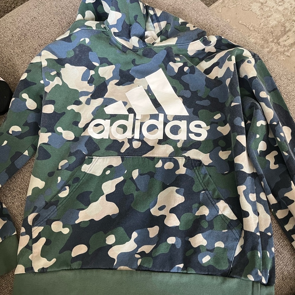 Adidas Kids Camo Hoodie - Green, Blue, White